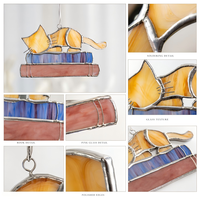 Attrape-soleil en vitrail Art Déco fait main sur mesure, motif chat et livre, décoration murale à suspendre HD-0571, cadeau pour maman, décoration de la maison