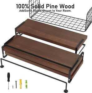 Modern Style Wall-Mounted Bathroom Shelf with Metal Frame and Wooden Storage Rack Includes Towel Bar and Storage Basket - Product Image 5