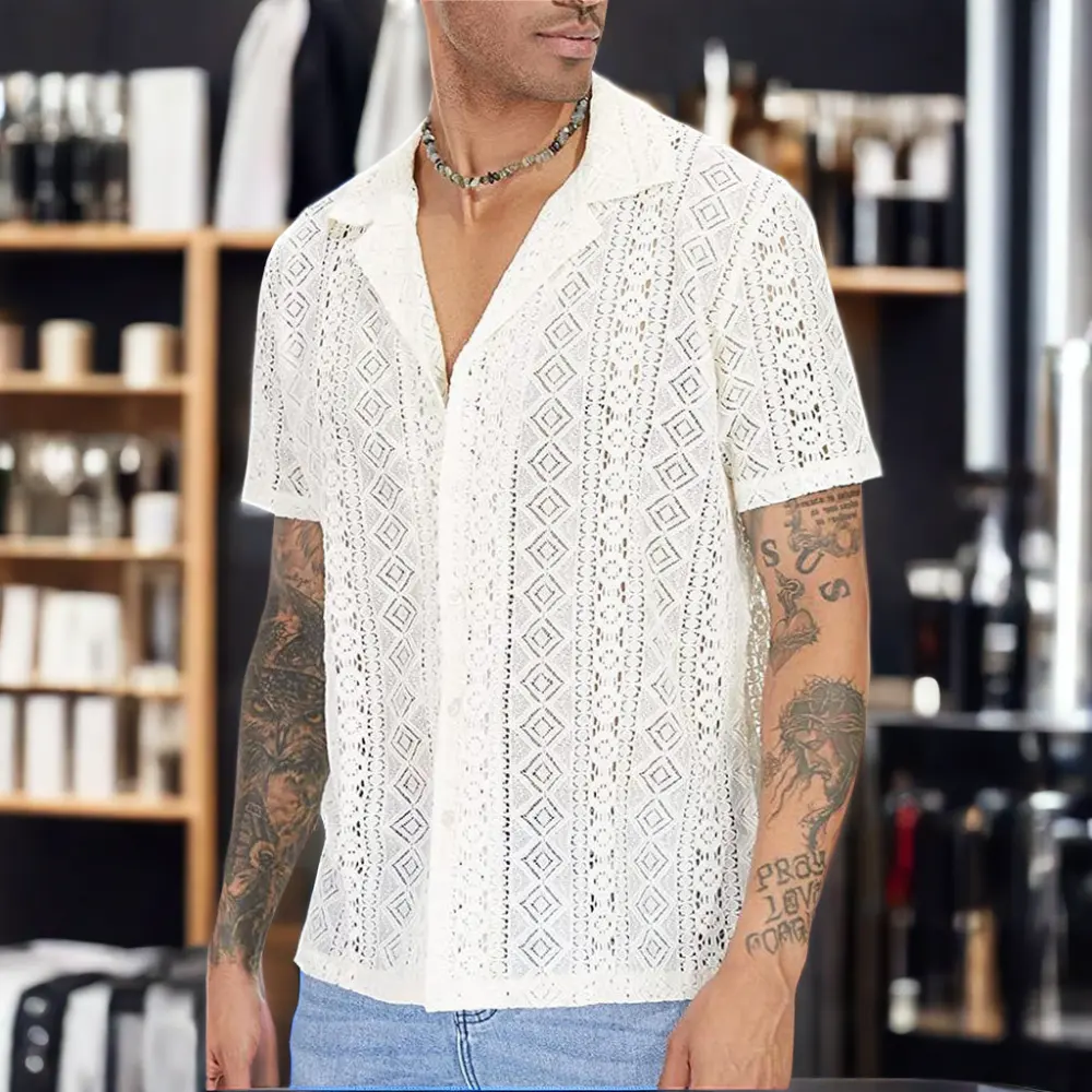 Camicie Casual estive da uomo elasticizzati di alta qualità in tessuto personalizzato camicie da uomo