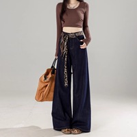Pantalon en jean ample et respirant pour femme, de haute qualité, avec logo personnalisé, taille haute extensible, grandes tailles