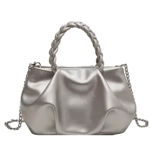 Solid color Mini Handbag folds ladies bags for ladies trendy fashion purse and handbags ladies metallic bags for women's bagss