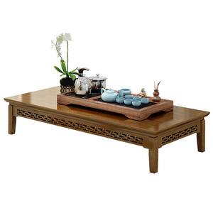 Table basse en bois massif de style japonais avec design sculpté pour salon, utilisation sur sol tatami - Product Image 5
