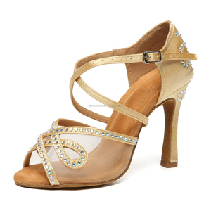 Zapatos de Baile Latino/Salsa/Cha-cha para Mujer LUOQIAO L624 <span class=keywords><strong>Rosa</strong></span>, con Brillantina, Pedrería, Parte Superior de Satén, Suela de Cuero Genuino, para Banquete - Product Image 3