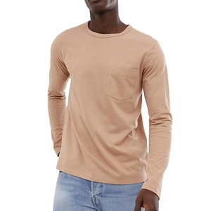 Cheap Price Plain T-Shirt With Pocket <b>Round</b> Collar Slim Fit Long Sleeve T-Shirt For Men - Product Image 1