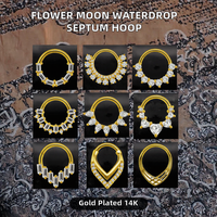 Piercing de septum, Daith, Conch, Tragus, Anneau d'oreille, Clicker, Segment, Anneau de nez en acier inoxydable et Or 14K, motifs Fleur, Lune, Cœur, Goutte d'eau