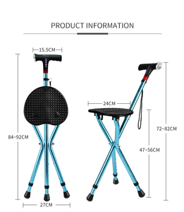 Canne-tabouret pliable légère à hauteur réglable avec lumière LED, radio FM, alarme <span class=keywords><strong>SOS</strong></span>, siège antidérapant et tige en aluminium pour seniors - Product Image 1
