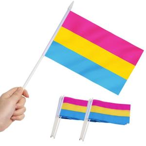 Cheap Stock Rainbow Hand Held Small Miniature Pan Pansexual <strong>Pride</strong> Stick Flag Solid Acrylic Pole Eco-Friendly Polyester Spear <strong>Top</strong> - Product Image 1