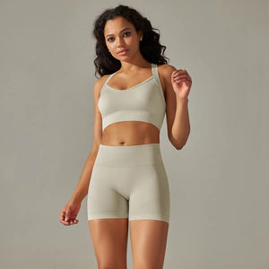 Großhandel 2-teilige nahtlose Cross-Back-BH kurze Sport Yoga Gym Fitness-Sets für Frauen benutzer definierte Logo leicht atmungsaktiv für - Product Image 5
