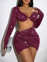 Robe brillante pour femmes, élégante, à manches scintillantes, pour soirée, occasion spéciale