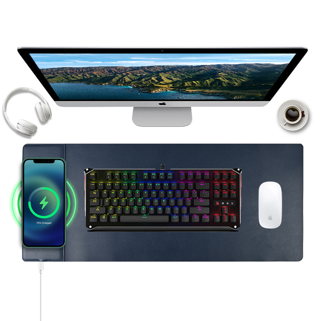 15W Fast Qi Wireless Charging Desk Pad Quality Leather Desk Mat 2023
