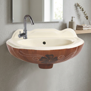 Línea dorada Color blanco Soporte de piso Rectángulo moderno Cerámica Dos piezas Baño Lavabo de mano Lavabo Pedestal Fregadero - Product Image 1