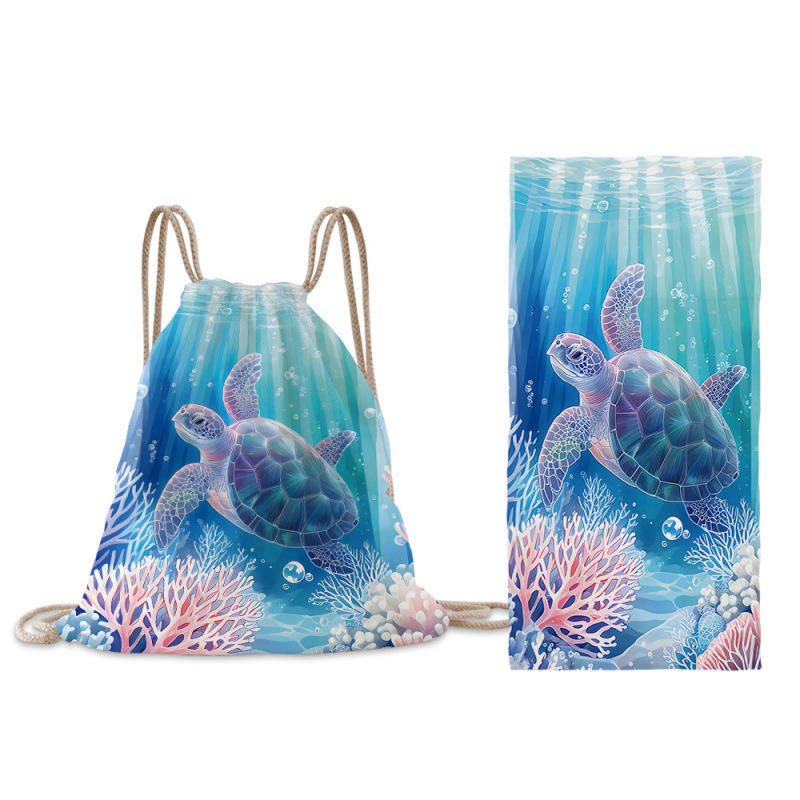 Toalla de playa todo en uno con diseño de tortuga de ensueño.