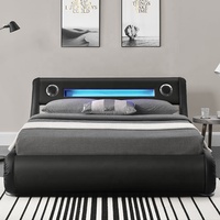 Willsoon Schlafzimmer Lederbett mit LED & Musik, Stauraum, Doppelbett mit King Size Kopfteil, Erwachsenenbett