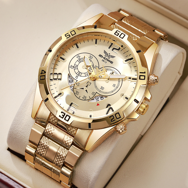 Elegant Gold Men Quartz Watches for Men Fashion Charm Big Dial Analog Man Watches Montre Pour Homme