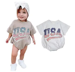 Neu 4. Juli Kleinkind Baby Boy Girl Sweatshirt Stram pler Bodysuit USA Letter Print Kurzarm Sweatshirt Bubble Romper
