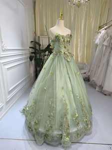 1730n नई प्यारी राजकुमारी शैली हरी ऑफ-कंधे का पुष्प फीता प्रोम वयस्क पोशाक आकर्षक पार्टी - Product Image 5