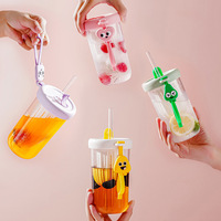Bouteille d'eau durable et résistante aux chutes pour enfants, style influenceur, avec paille et motif de dessin animé, idéale pour les étudiants, gourde d'été
