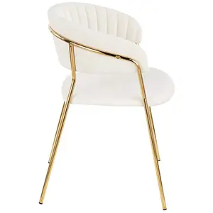 Velvet Dining Chair Modern Luxury Leisure Fashion Armrest Upholstered White Velvet Fabric Dining Chair With Gold Metal Frame