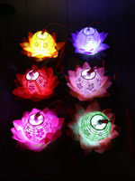 Lanterne en polyester pour enfants, motif fleur de lotus, lumineuse, à main, pour le Nouvel An et le Festival de la Mi-Automne, jouet artisanal DIY, cadeau LED petit format