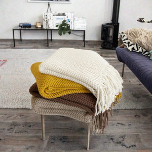 Manta de punto de rizo sólido estilo nórdico con flecos para cama y sofá, colcha para siesta en casa u oficina, tapete liso para decoración. - Product Image 3