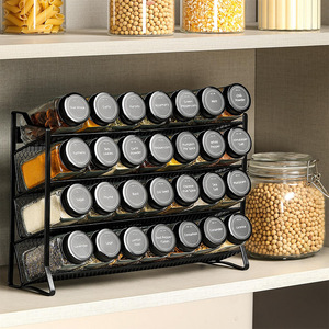 Étagère à épices à quatre niveaux en maille de fer, sans perçage, pour rangement sous armoire, organisateur de pots à épices pour comptoir de cuisine avec couvercles, compatible lave-vaisselle - Product Image 1