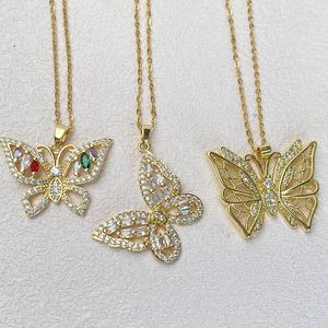 Collar <span class=keywords><strong>de</strong></span> Mujer con <span class=keywords><strong>Cadena</strong></span>, Buen <span class=keywords><strong>Precio</strong></span>, Chapado en Oro <span class=keywords><strong>de</strong></span> 18k, Joyería <span class=keywords><strong>de</strong></span> Diseño, Colorido, con Colgantes <span class=keywords><strong>de</strong></span> Mariposa con Piedras Brillantes - Product Image 1