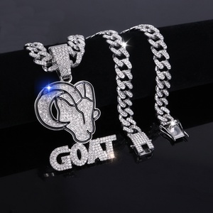 Tùy Chỉnh Châu Âu Mỹ Phong Cách Đầy Đủ Dây Chuyền Kim Cương Chất Lượng Cao Charms Dê Thư Mặt Dây Chuyền Với 20in Cuba Chuỗi - Product Image 3