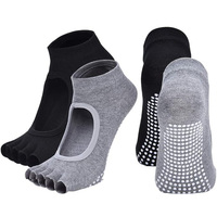 Calcetines de yoga sin dedos antideslizantes para pilates, ballet, danza, entrenamiento descalzo, calcetines de algodón de 5 dedos abiertos para mujer