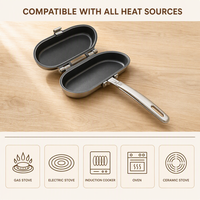 Poêle à œufs et riz pliable double face pour cuisson transfrontalière ; Poêle à frire multifonction antiadhésive en aluminium pour petit-déjeuner en extérieur