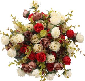 7 Branch 21 Heads <b>Artificial</b> Flowers <b>Bouquet</b> Mini Rose Wedding Home Office Decor,Pack of 4 - Product Image 1