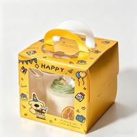 Boîte à pâtisserie en carton imprimé, boîte à gâteau d'anniversaire avec fenêtre transparente en PET, poignée portable, emballage de dessert écologique et recyclable