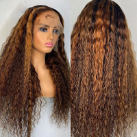 Perruques Lace Front Closure wig sans colle brésiliennes, perruques à reflets colorés 13x4 pre-plucked cheveux vierges 4/27 perruques à dentelle bouclée