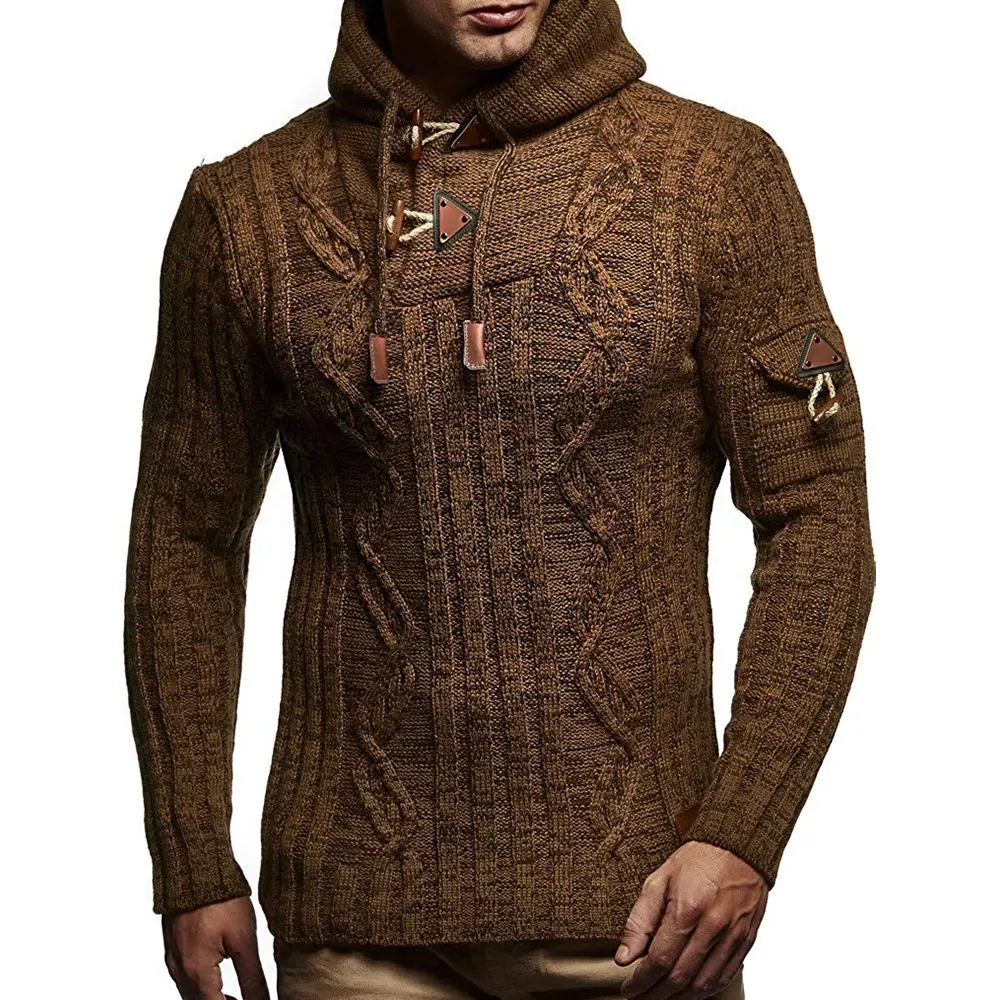 Wholesale FALL Winter Men's Oversized Long Sleeve Hooded Ribbed Knitted Half Cardigan Sweater Hoodie For Man Custom Knitwear