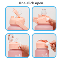 Bouteille d'eau réutilisable 3-en-1 en PP, PC et silicone de qualité alimentaire, capacité 500ml/900ml/2000ml, avec marqueur de temps et ouverture rapide à un clic