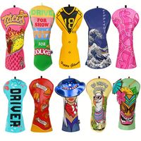 Housse de tête de club de golf amusante en cuir PU brodée avec des animaux (chien, éléphant, girafe), noire, résistante à l'eau, accessoires de golf