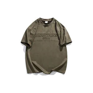 カスタム日本のクルーネックTシャツ230gsmドロップショルダーTシャツレターエンボスカジュアルTシャツ