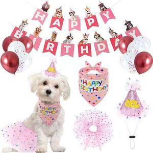 Set de Fiesta de Cumpleaños <span class=keywords><strong>para</strong></span> Perra al por Mayor: Banner Rosa con Estampado de Mascotas, Vestido, Falda, Pañuelo, Corona, Sombrero, Globo y Pastel <span class=keywords><strong>para</strong></span> Perra - Product Image 6