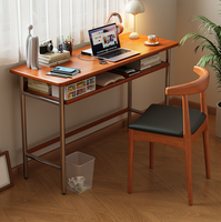 Bureau d'ordinateur en bois massif étroit avec cadre en acier inoxydable et étagère de rangement pour petits espaces - Vente en gros