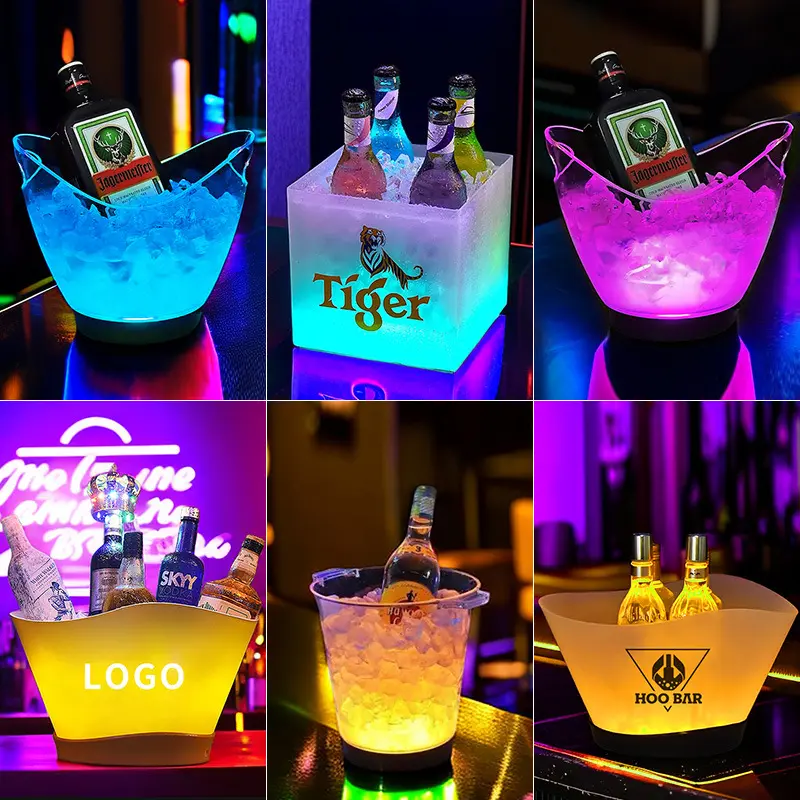 LED Ice Bucket for Champagne Wine Square Ice Bucket Drinks Beer Bucket for Party Bar Home Wedding