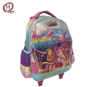Mermaid 3D Princess Trolley <span class=keywords><strong>Mochila</strong></span> escolar Estudiante <span class=keywords><strong>Mochila</strong></span> con <span class=keywords><strong>ruedas</strong></span> para niña - Product Image 1