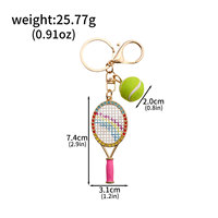 Porte-clés personnalisé mignon en forme de mini raquette de tennis, avec strass, cœur, balle de tennis et pompon, breloque de sac avec fermoir mousqueton pour les amateurs de sport