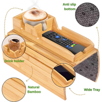 WDF Nouveauté Plateau de canapé personnalisé avec porte-gobelets, plateau de bras, sous-verre de canapé, plateau de canapé pliable en bois de bambou pour salon