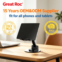 Support de téléphone et tablette Great Roc en métal, hauteur réglable, rotation à 360°, portable, pour bureau et lit, accessoires de bureau