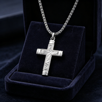 Pendentif TIZTI de luxe en météorite pour homme, en acier inoxydable avec incrustation de météorite véritable, collier pendentif croix pour gentleman