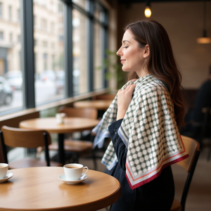 Pañuelo cuadrado de 70x70 cm, 38G, con estampado de lunares y cuadros pequeños, accesorio de moda para mujer - Product Image 2