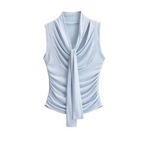 Blusa Casual Adelgazante para Mujer, Top de Punto sin Mangas con Tirantes de Lazo y Detalle Arrugado, Estilo Femenino - Product Image 2