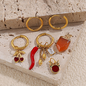 Pendientes de aro con forma de flor, de acero inoxidable, con pedrería, para regalo EH1174 - Product Image 2