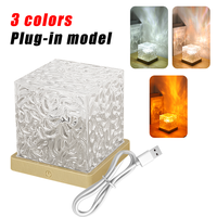 Lampe de nuit LED rotative Projection de vague d'eau effet d'ondulation lampe d'ambiance de flamme créative lampe de Table Cube dynamique pour chevet