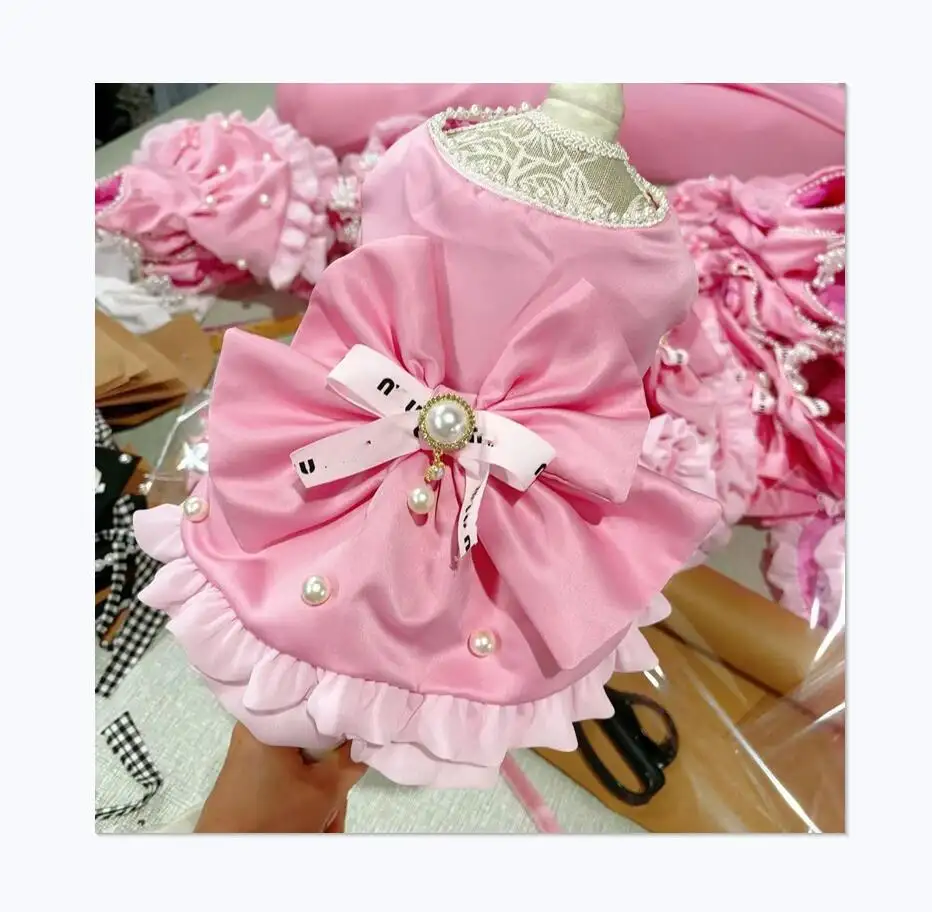 Marca perla ragazza stile rosa M marca pet abito di lusso cane abito da sera abito da sposa abito da sposa