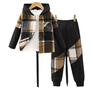 Tendencia 3-7 años Niño niño Casual Plaid sudor traje con capucha pantalón conjuntos de ropa de invierno moda niños desgaste deporte Niño ropa - Product Image 1